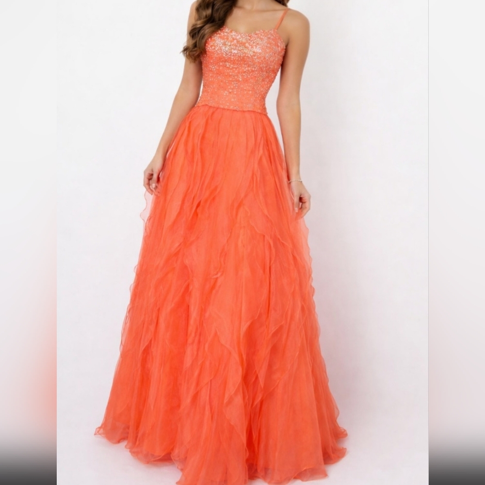 Tiffany Orange Sequined Prom Formal Long Ball Gown